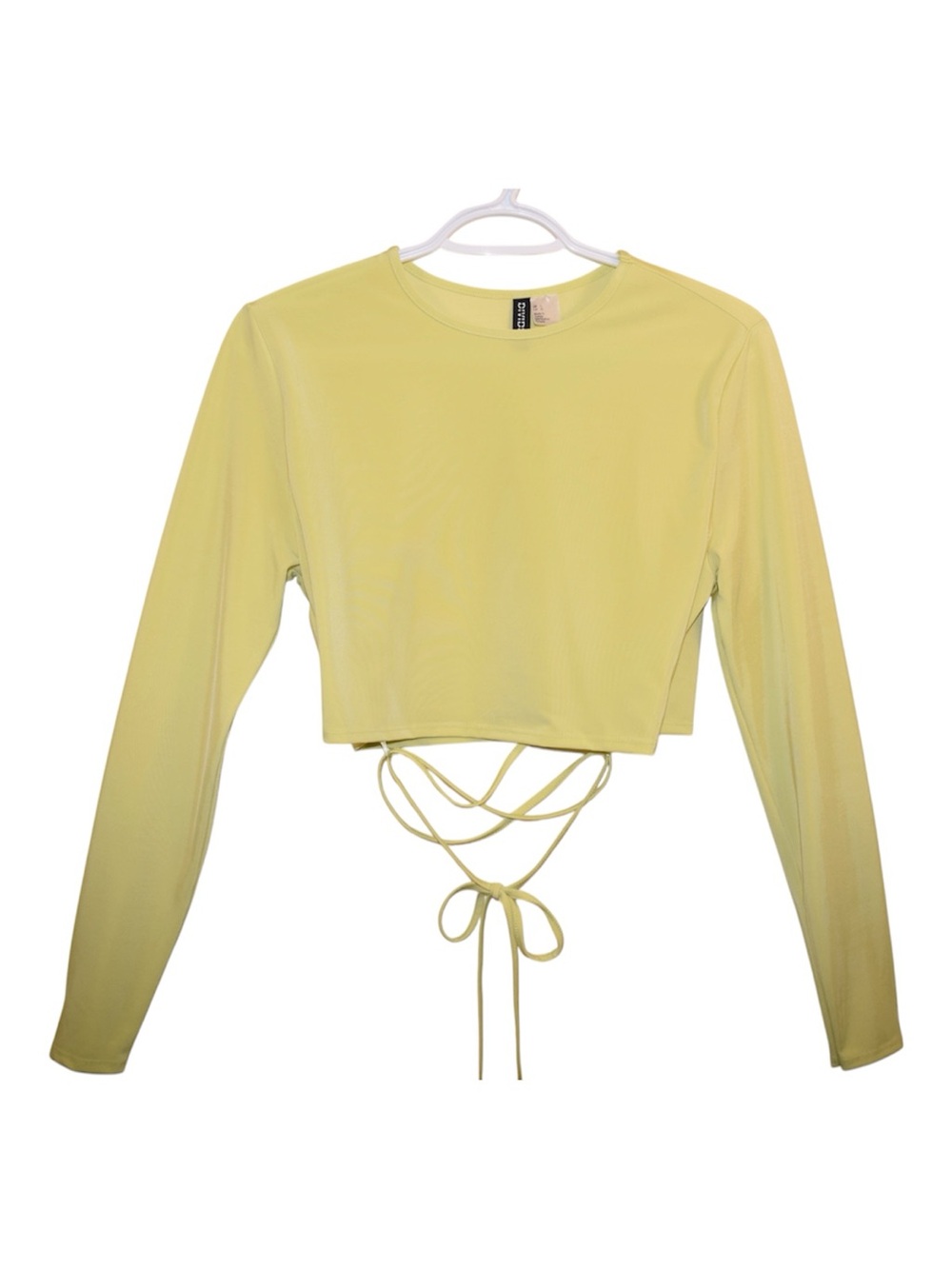 H&M Yellow Lace-Up Back Long Sleeve Crop Top